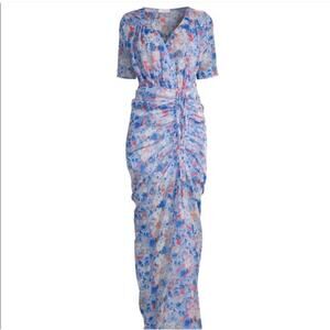 EyeWasSouls Malibu Floral Ruched Maxi Dress Deep V Bodycon Resort Size XS NWT